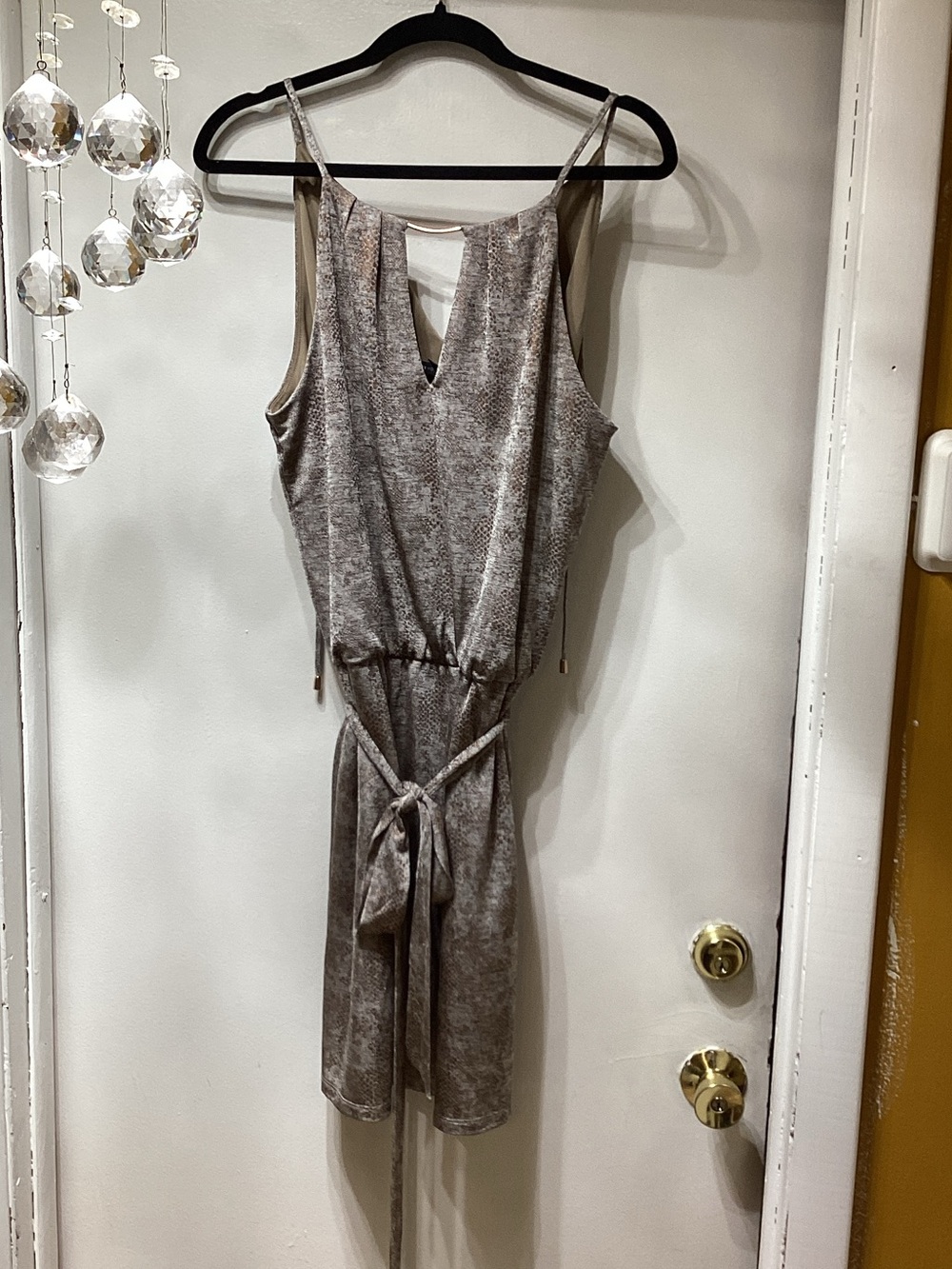 White House Black Market Taupe Tie-Waist Mini Dress